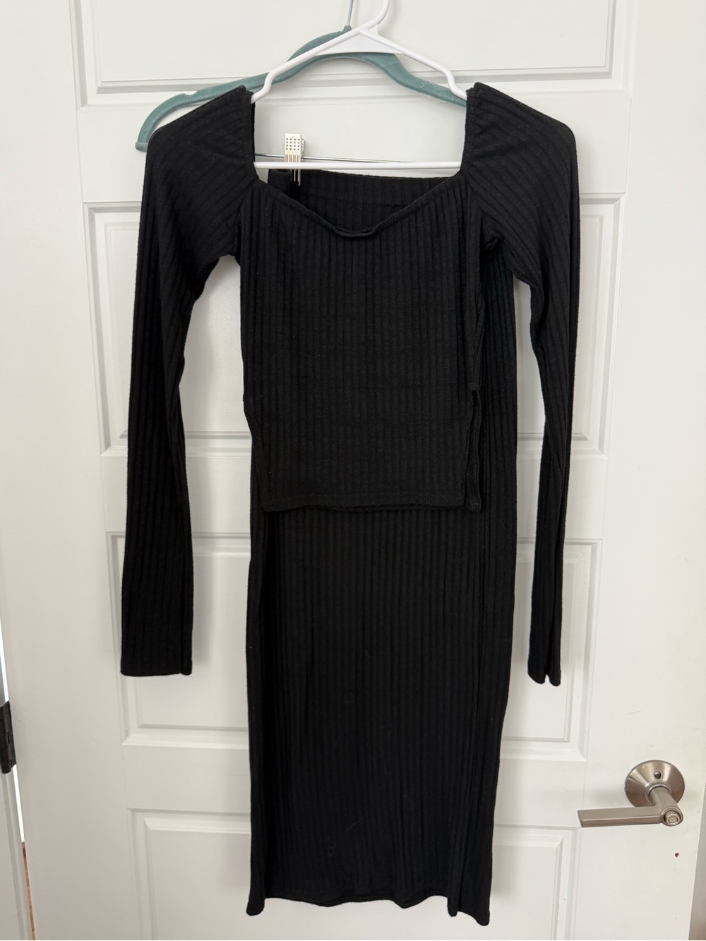 Nasty Gal Black Ribbed Maxi Skirt Set